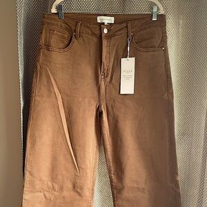 Risen high rise raw hem extra wide leg cropped jeans, Espresso color, 1XL